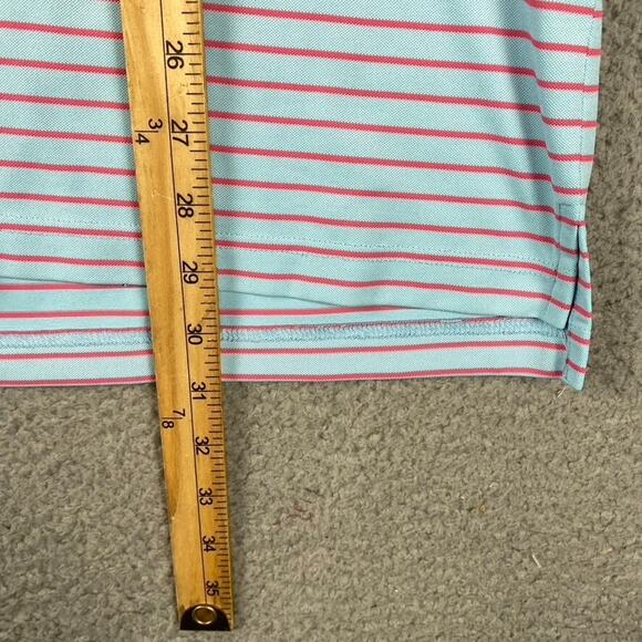 Johnnie-O Polo Golf Shirt Men's Large Blue Pink Striped Performance Athletic - Picture 6 of 9